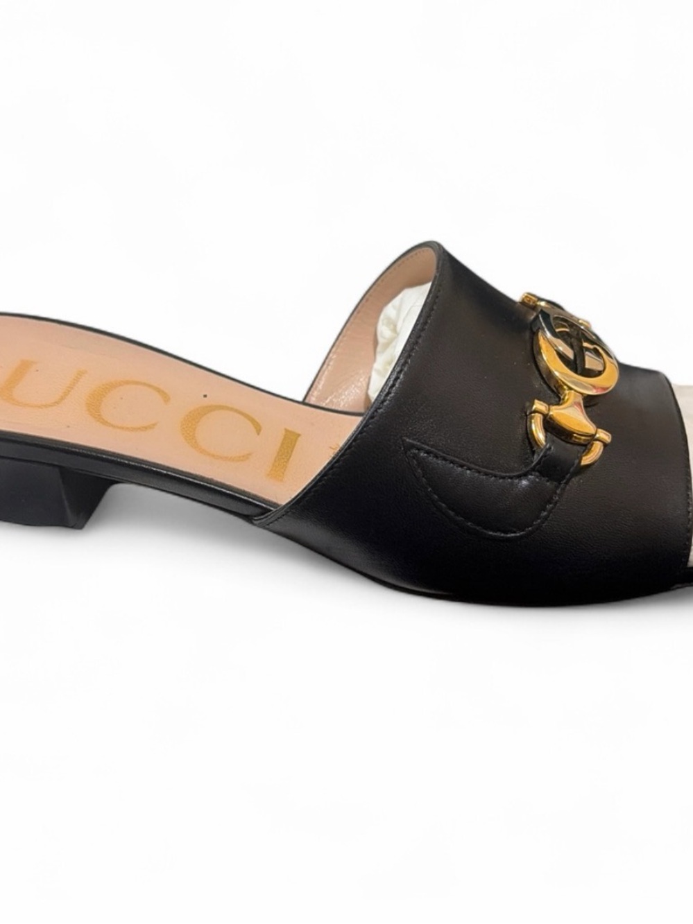 Gucci Black Leather Gold Horsebit Slide Mule - Picture 3 of 6
